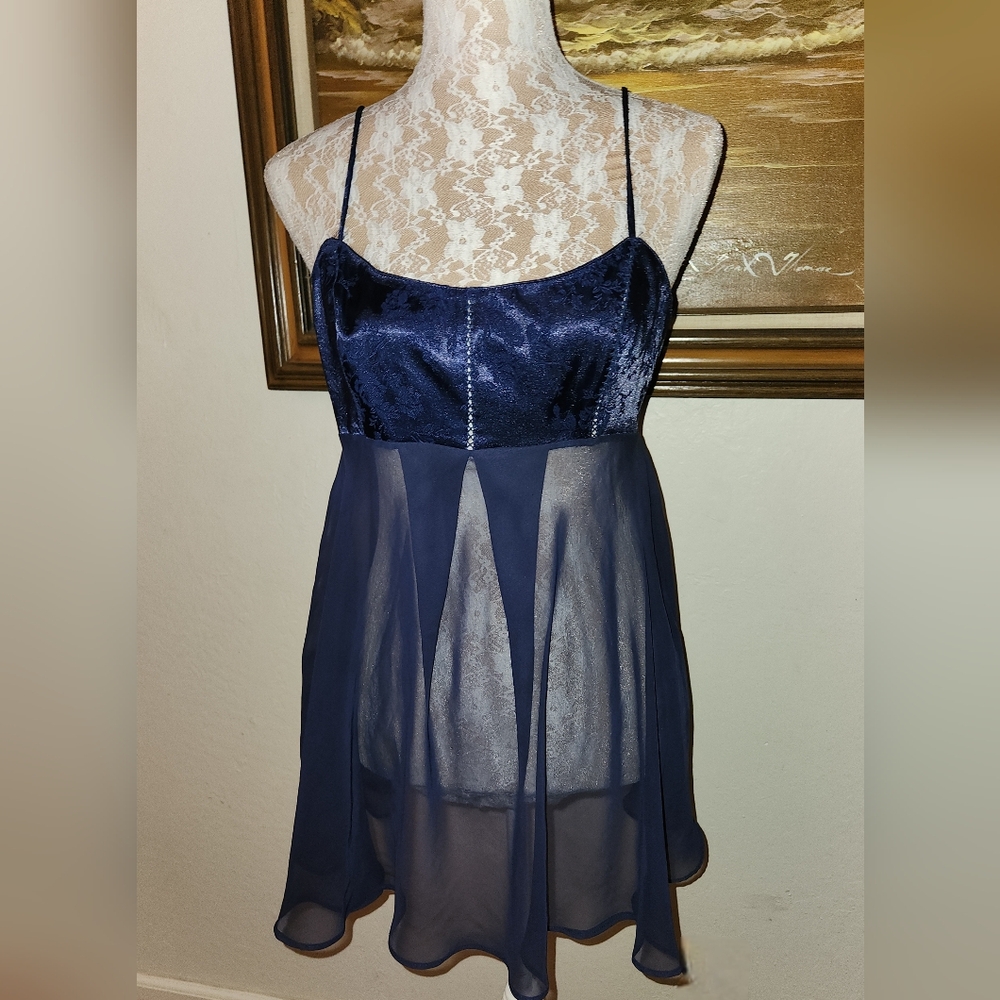 Vintage Victoria Secret 1990s Navy Blue Baby Doll Mini Dress Negligee